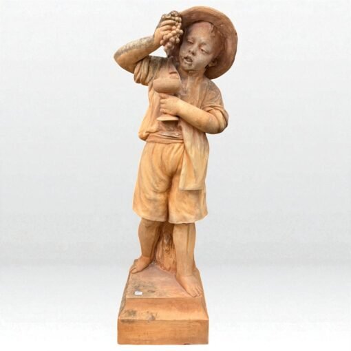 Antique Terra Cotta Statue of a Boy with Grapes