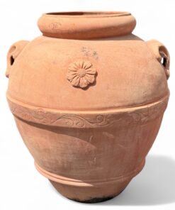 Large Italian Terra Cotta Planter with Handles and Floral Detail.
