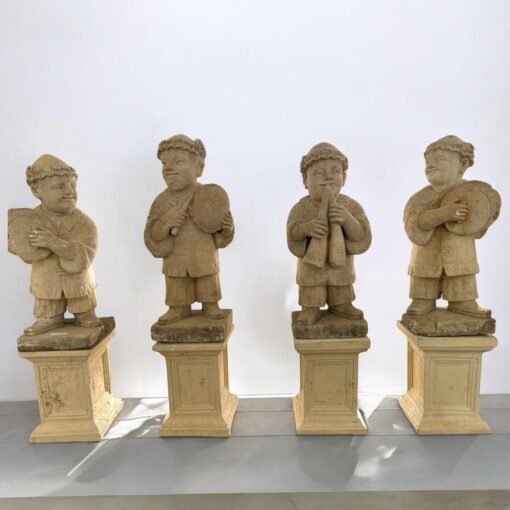 Set of 4 Sandstone Chinoiserie Musicians Statues