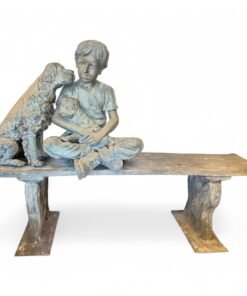Bronze Girl on a Bench with Her Dogs