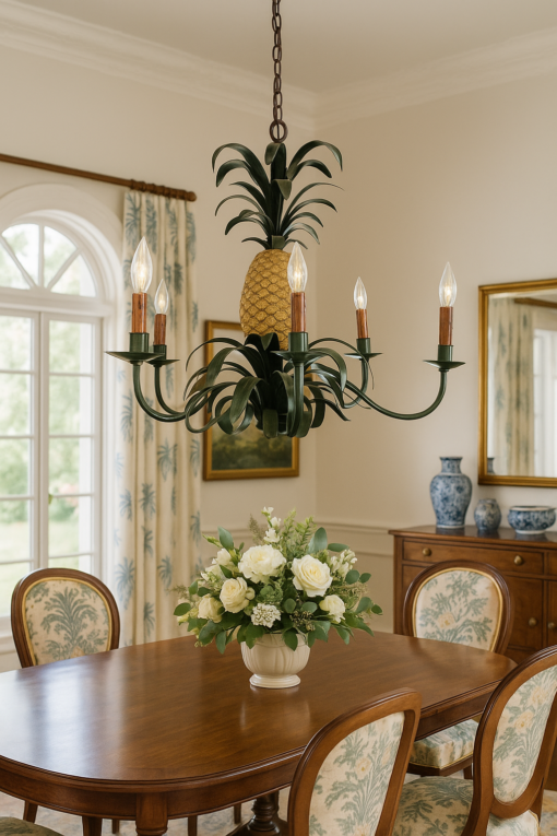 Vintage Coastal Curry and Company Pineapple Chandelier - Image 5