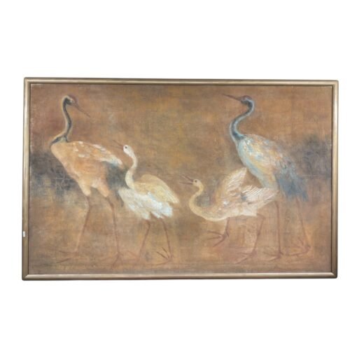 Large 1945 Korean Gouache Cranes Painting - Image 3