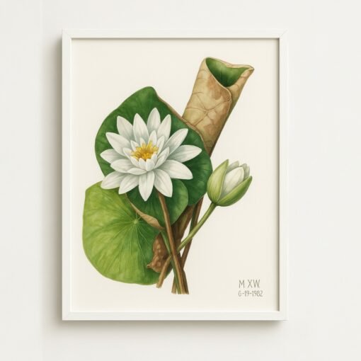 Framed Botanical Plant Illustration - American Waterlily