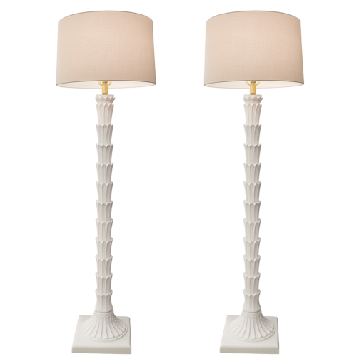 Pair of White Plaster Palm Tree Floor Lamps