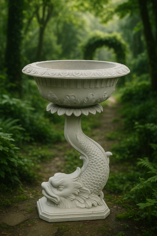 Cast Concrete Dolphin Form Garden Pedestal Plant Stands - Image 2