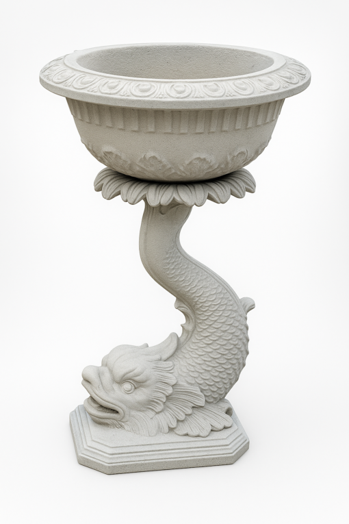 Cast Concrete Dolphin Form Garden Pedestal Plant Stands - Image 4