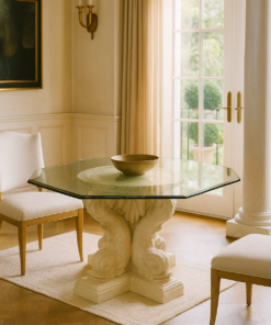 Regency Style Table with Modern  Plaster Dolphin Base and Octagonal Glass Top