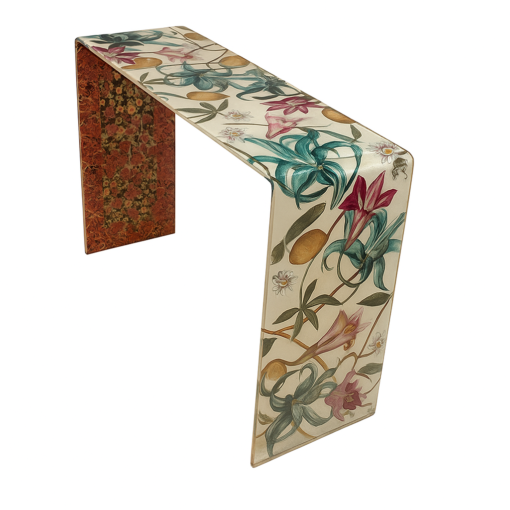 Elegant Glass Decoupage Console Table by Alex Stewart