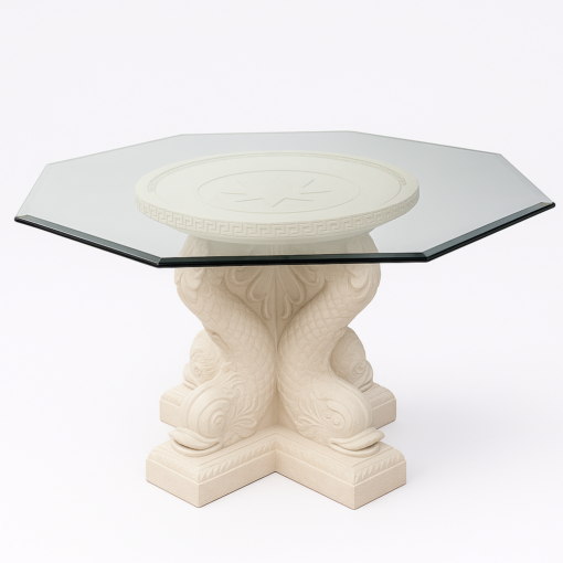 Regency Style Table with Modern  Plaster Dolphin Base and Octagonal Glass Top - Image 2