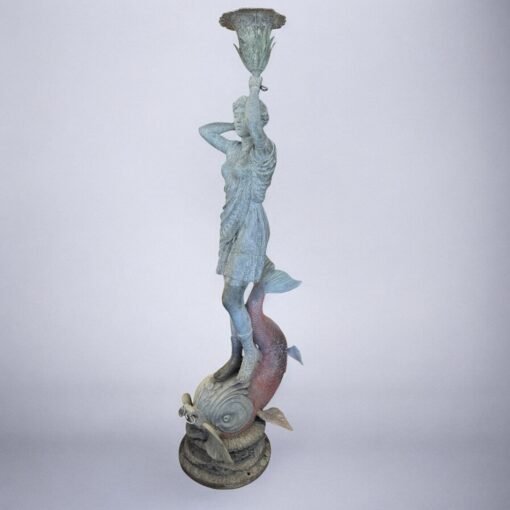Bronze Roman Male and Female Figures on Dolphins with Uplight's - Image 5