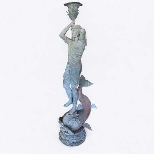 Bronze Roman Male and Female Figures on Dolphins with Uplight's - Image 3