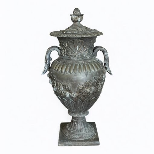 Monumental Vintage Urn With Lid Classic Cast Bronze Verdigris Patinated - a Pair - Image 2