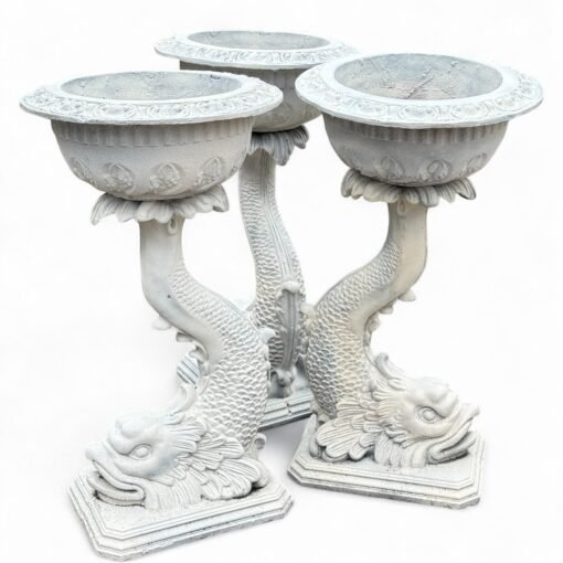 Cast Concrete Dolphin Form Garden Pedestal Plant Stands - Image 3
