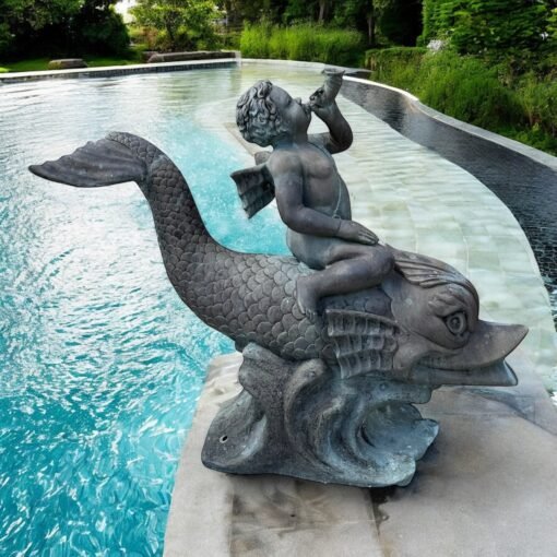 Antique Bronze Fountain Boy & Dolphin - Image 5