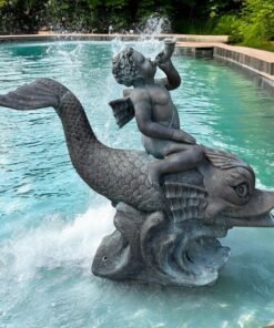 Antique Bronze Fountain Boy & Dolphin