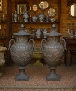 Monumental Vintage Urn With Lid Classic Cast Bronze Verdigris Patinated - a Pair