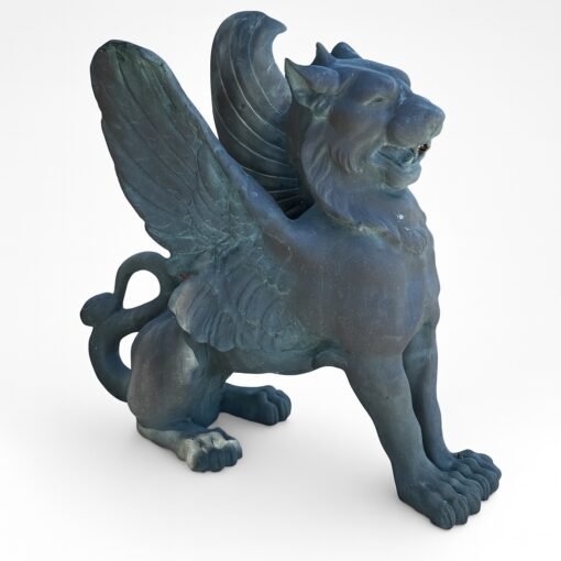 19th Century Pair Cast Bronze Garden Griffins - Image 2
