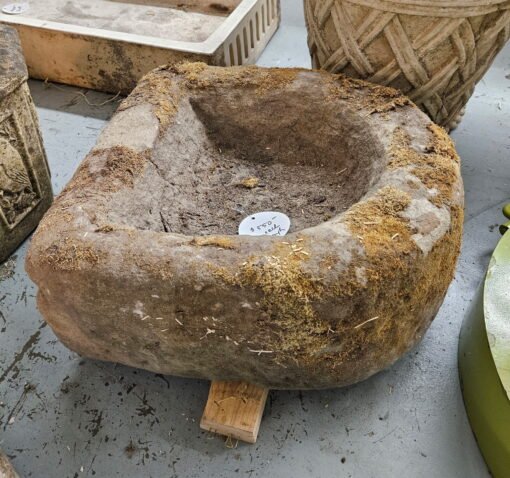 Small D Shape Carved Stone Weathered Sandstone Planter/ Fountain Base - Image 3