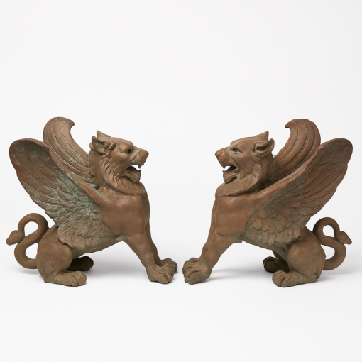 19th Century Pair Cast Bronze Garden Griffins - Image 4