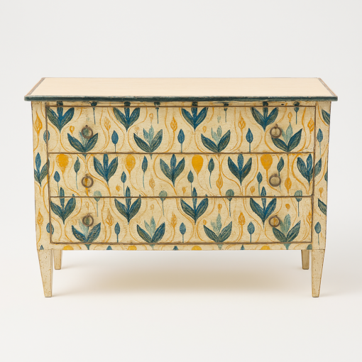 Antique Painted Three Drawer Chest Yellow and Blue