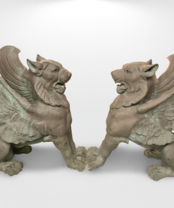19th Century Monumental Pair of Cast Bronze Garden Griffins
