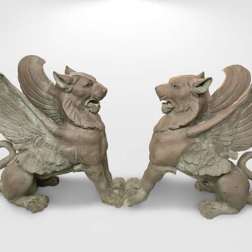19th Century Monumental Pair of Cast Bronze Garden Griffins