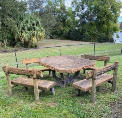 Set of Faux Bois Table and Garden Benches - Image 2