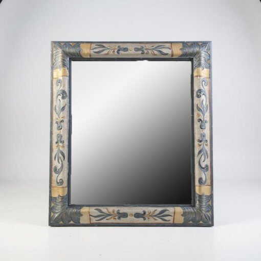 Italian Hand Painted Wooden Mirror and an Antique Glass