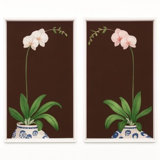 Orchids Painting in a Brown Background By Nancy Walker