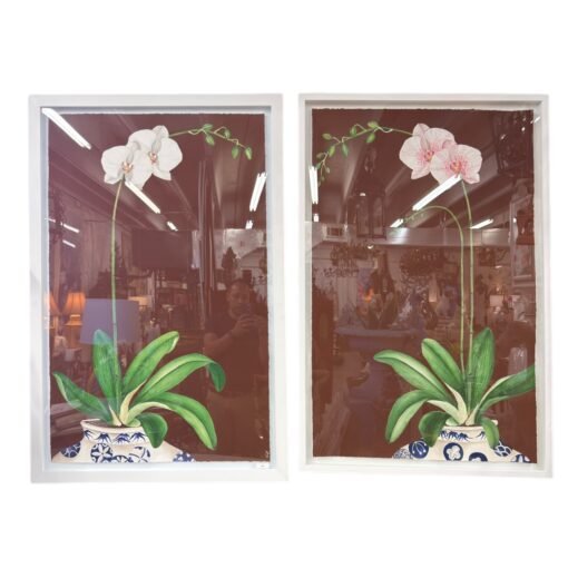 Orchids Painting in a Brown Background By Nancy Walker - Image 2