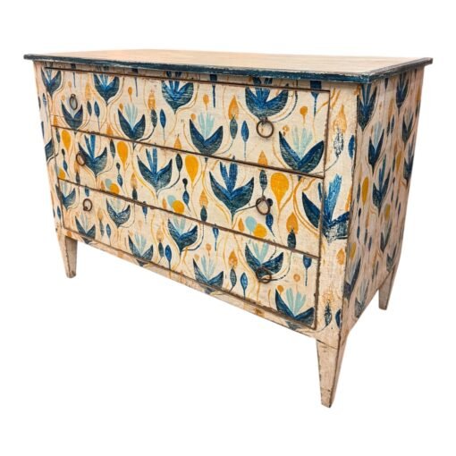 Antique Painted Three Drawer Chest Yellow and Blue - Image 2