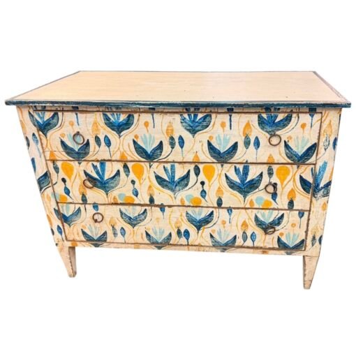 Antique Painted Three Drawer Chest Yellow and Blue - Image 3