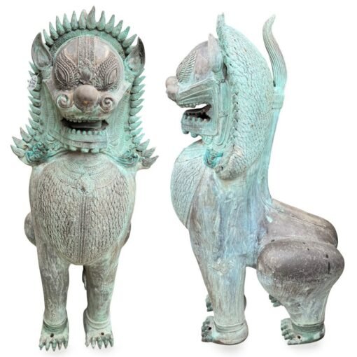 Large Bronze  Empire Foo Dog Lion Statues - A Pair