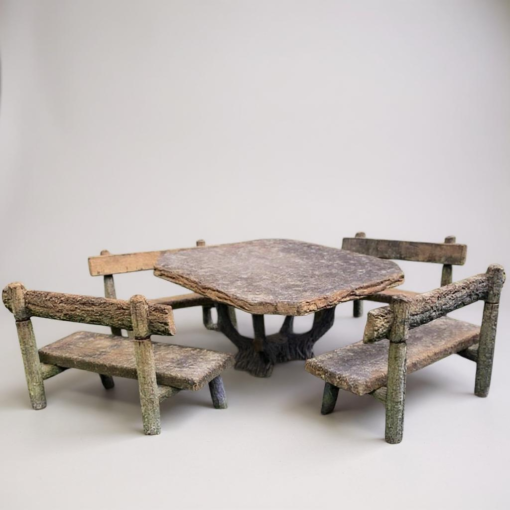 Set of Faux Bois Table and Garden Benches