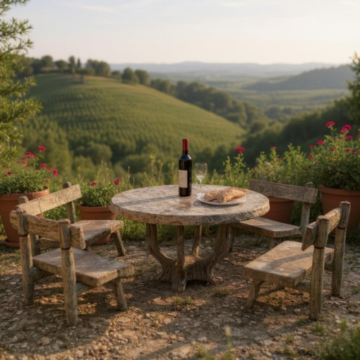 Set of Faux Bois Table and Garden Benches - Image 4