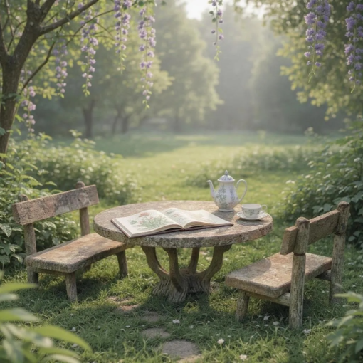 Set of Faux Bois Table and Garden Benches - Image 3