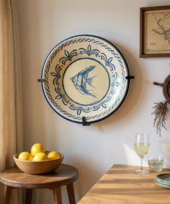 Hand Painted Spanish Wall Bowl with Wrought Iron Hangers