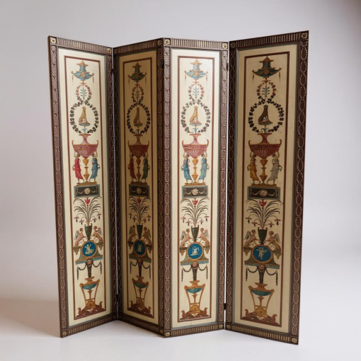 Mid 20th Century Italian 4-Panel Painted Wood Folding Screen