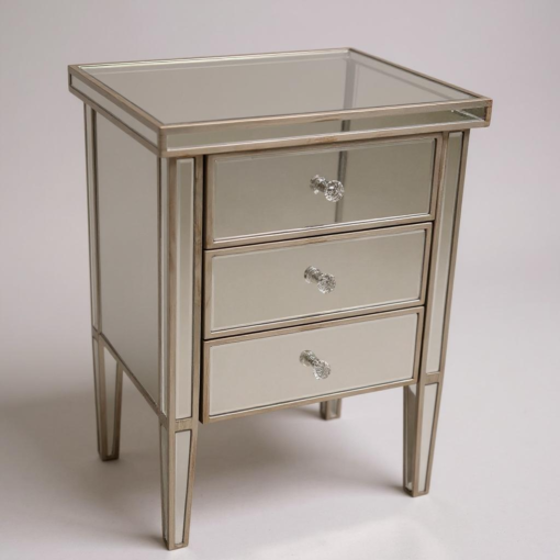 Mirrored 3-Drawer Bedside Tables