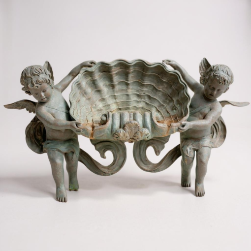 Two Cherub Bronze Wall Fountain Sculpture