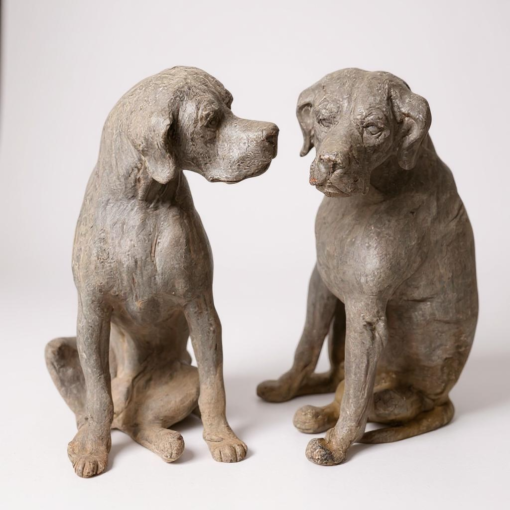 Large English Lead Guard Dogs Garden Statue - Image 2