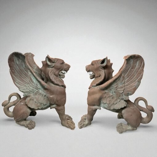 19th Century Monumental Pair of Cast Bronze Garden Griffins - Image 6