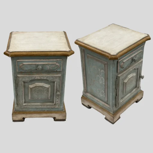 Italian lacquered,  and hand painted nightstands Blue - Image 2