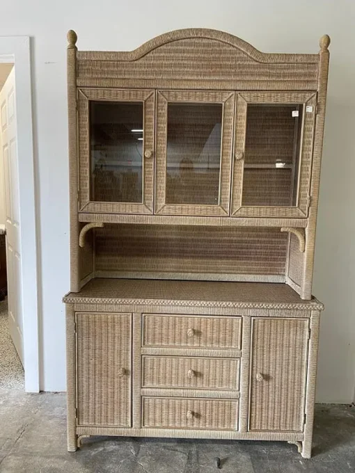 Vintage Henry Link Wicker Hutch & Sideboard Server - Image 4