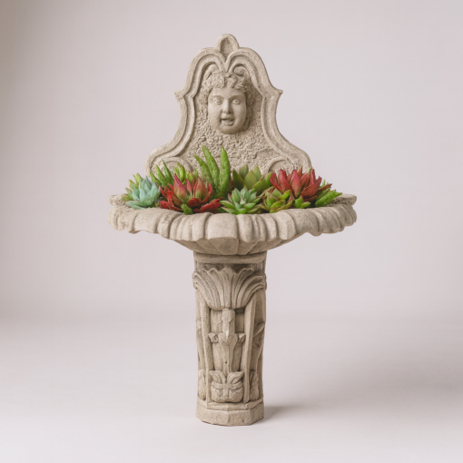 Spanish Cement Wall Cherub Fountain / Planter - Image 2