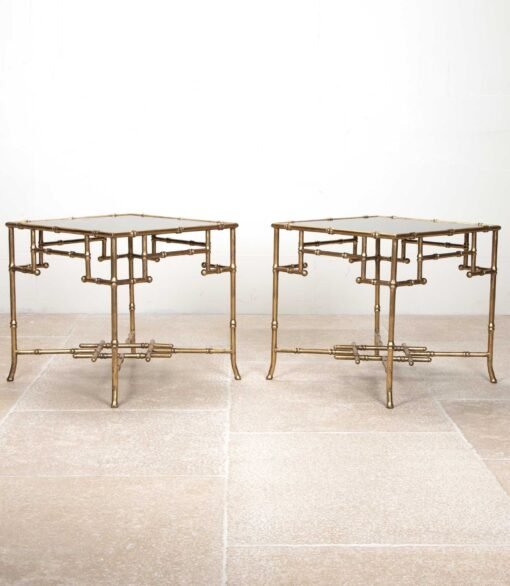 Hollywood Regency Gilt Metal Faux Bamboo Side Table - Image 5