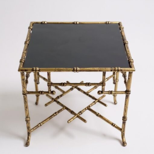 Hollywood Regency Gilt Metal Faux Bamboo Side Table - Image 2