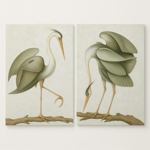 Italian Original Painting Green  Heron I and II