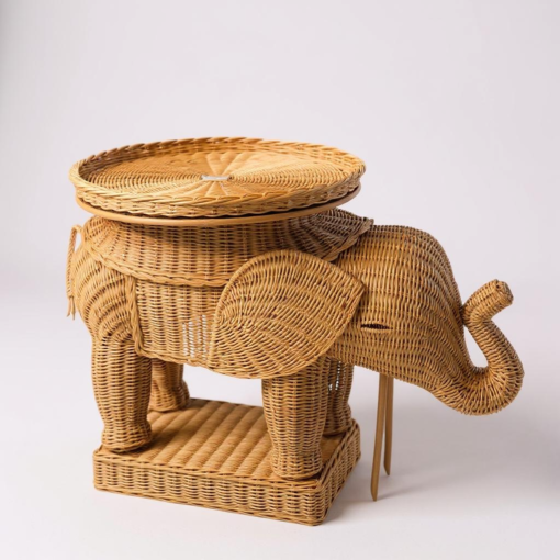 Side Table in the Shape of Wicker Elephant