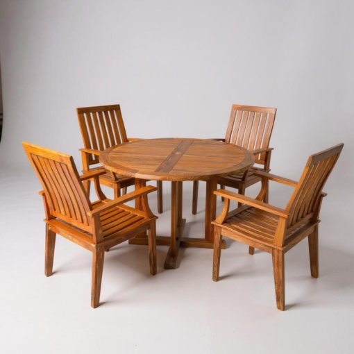 Outdoor Round Teak Dining Table and Chairs - Set